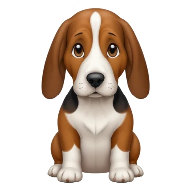 Basset hound with smaller ears, brown face black nose and black ears. White belly chest and feet sticker