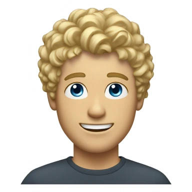 A TOK emoji of a blonde man with messy, curly bangs and short hair on the sides, smiling and without glasses, with blue eyes, without a mustache sticker