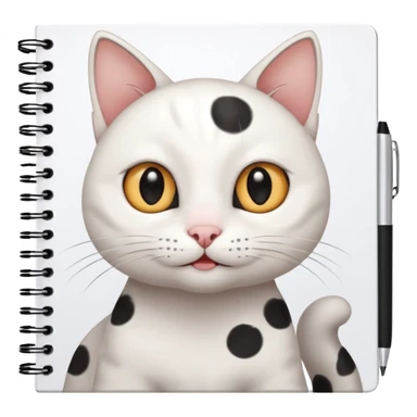 gatita blanca con manchas grandes negras en los ojos feliz en viendo una libreta con anillado sticker