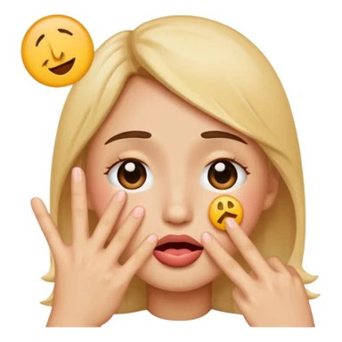 Emoji face crying while doing a kissy face holding up the peace sign sticker