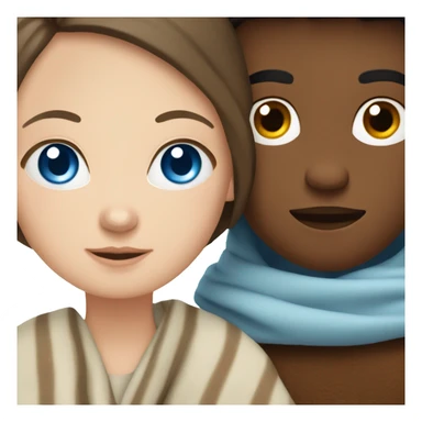 Brunette white girl with blue eyes in a blanket with brown  boy sticker