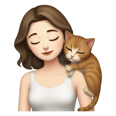 White girl short brown hair sleeping with tuxedo cat kitten sticker