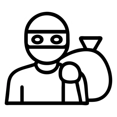 masked burglar with a sack icon, clean lines, minimal color, app icon look sticker
