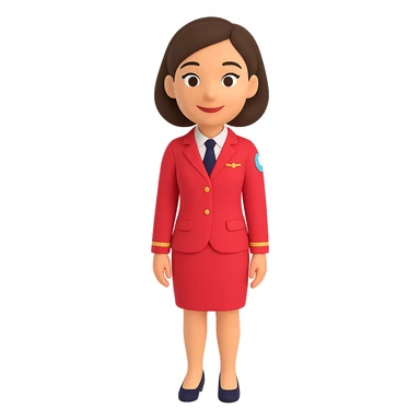 Remove the hat from the flight attendant, keep the red uniform, in the style of 3D emoji style. sticker