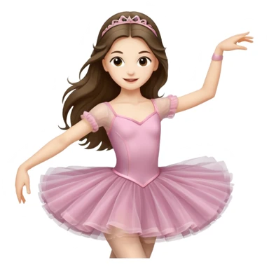 happy pretty white brunette teen long hair with hazel eyes in a ballet costume and point shoes dancing sticker