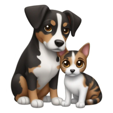 Black tabby cat and brown Jack Russell dog hugging sticker