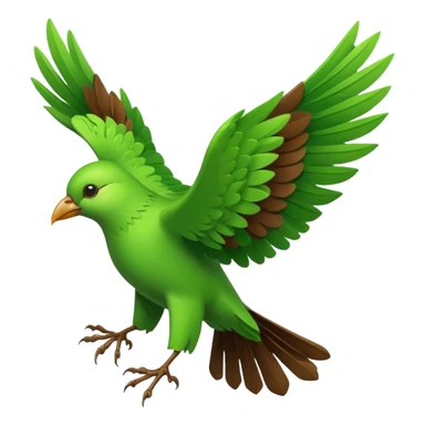 Green Bird flying with big wings made of leaves and branches  sticker