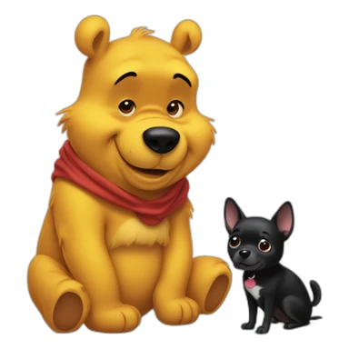 Winnie the Pooh with a black small dog who has a White spot on the stomach sticker