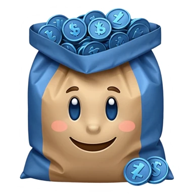 blue coins inside a brown bag  sticker