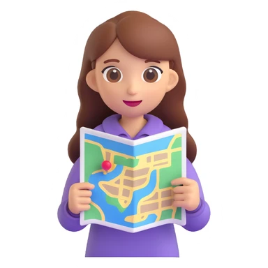 a girl holding a map, 3D emoji style sticker