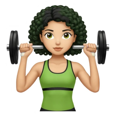 woman with olive skin and curly black hair wearing a green workout outfit (shorts) and lifting weights sticker