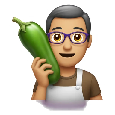 A man is holding an eggplant sticker