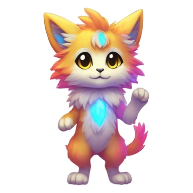 Anthro Fluffy Cool Cute Magical Elemental Shiny Colorful Neon Vibrant Colors Sparkle Kemono-style Chibi Fantasy-Animal-Fakémon-Pokémon-Hybrid Fur Sona Aesthetic Full Body sticker