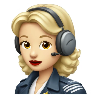 Blonde Russian pilot girl with red lips with airplane pilot headset   sticker