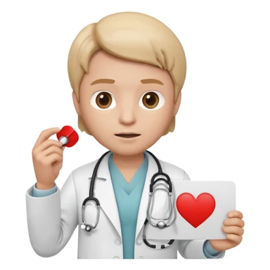 3D memoji doctor holding a small blank white sign in one hand (no text on sign), serious warning facial expression, medical coat, stethoscope, centered composition, PNG, transparent background sticker