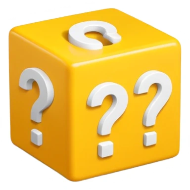  yellow cube shaped box stuffed with white question marker cubes sticker