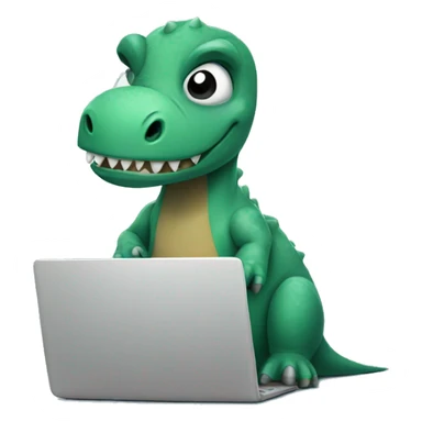 Sad dinosaur working on laptop sticker