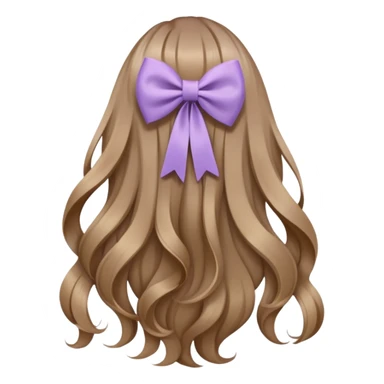 light brown open wavy long hair from behind with a small lilac bow sticker