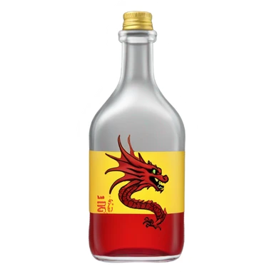 clear alcohol bottle with yellow dragon on a black and red label that says “RUMPZ”  sticker