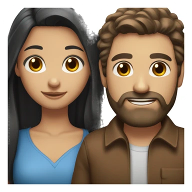 happy couple: girl with long black hair and blue eyes standing next to a man with brown hair and brown beard brown eyes sticker