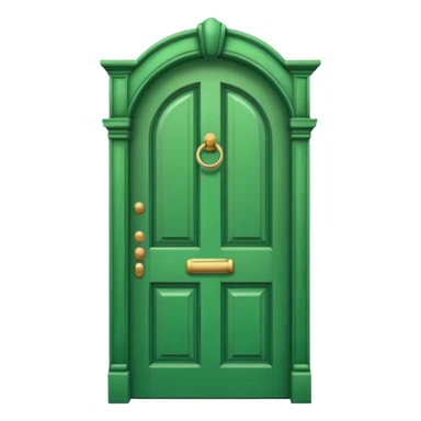 A wooden green door emoji in the style of Apple emoji with a handle and a knocker and a different color sticker