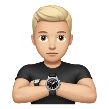 man wearing a black strap watch on his wrist portrait, head and shoulders only, wrist clearly visible, black leather strap watch worn on arm, confident expression, 3D cartoon, mobile game icon style, clean background, no text, no watermark
 sticker
