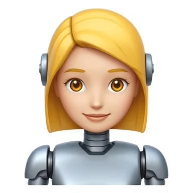 crée un emoji animé d'une tête mi-femme mi Robot Avec un sourire sticker