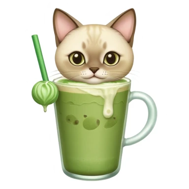 Siamese Cat holding iced matcha latte sticker