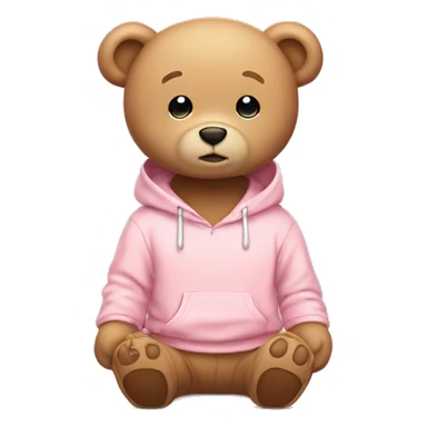 A cute beige teddy bear wearing a light pink hoodie. He is sitting on his butt.  sticker