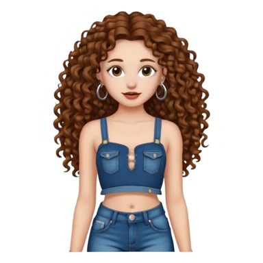 naked girl with long curly hair brown hair and septum piercing  with beautifull body  sticker