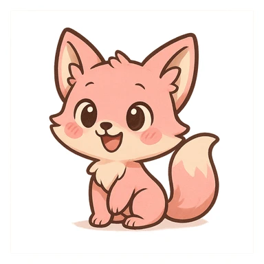 a cute pink fox, original design, big eyes, blushing cheeks, joyful sticker
