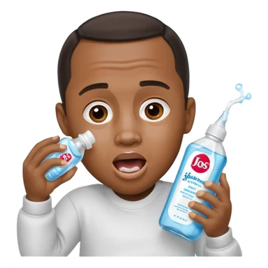 Diddy with his mouth open holding a bottle of johnshon anc johnson baby oil sticker