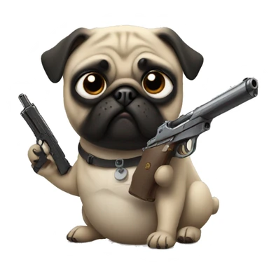 Pug holding a gun sticker