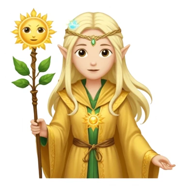 {
      "type": "human",
      "look": "light elf healer, golden robe, staff with leaf and sun motif",
      "description": "a light elf healer wearing a golden robe and holding a staff with leaf and sun symbols"
    } sticker