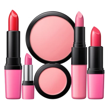 makeup products all together in one piece of png, lipstick, blush, powder, etc ALL PINK sticker