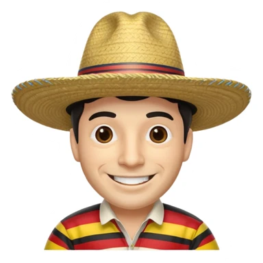 A happy fair skinned Colombian man wearing a Colombian sombrero that has black horizontal stripes sticker