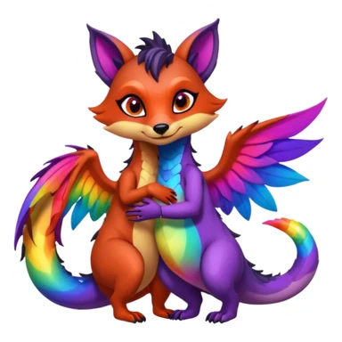 black female raccoon dragon hybrid with rainbow colored wings and purple eyes giving a big hug to a red female fox dragon hybrid with rainbow colored wings and orange eyes sticker