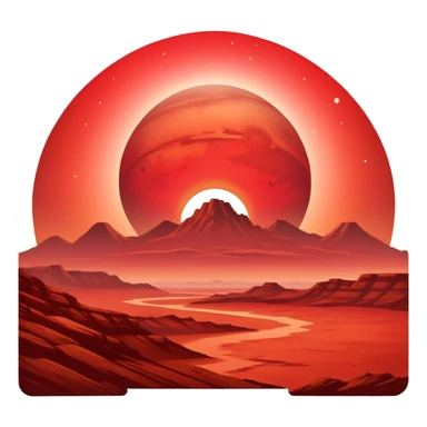 Bright red star rising over Mars horizon, dawn breaking sticker