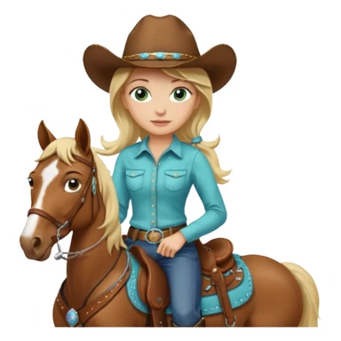 one blonde with light blue green eyes cowgirl on a horse sticker