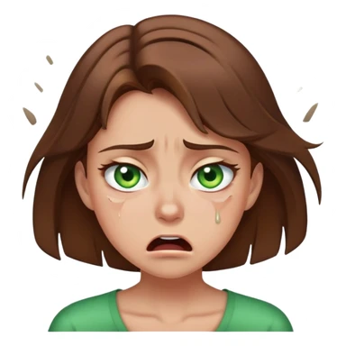 Girl with brown hair and green eyes crying mad and crashing out sticker