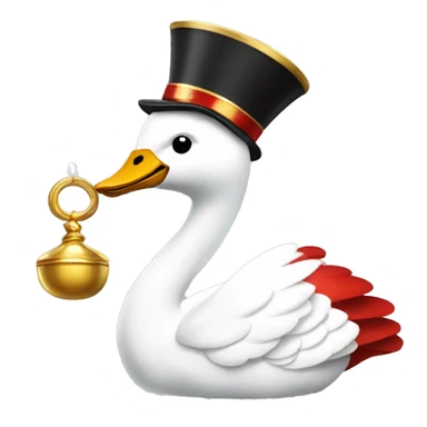 A swan wearing a jester's cap in red, white and gold. It has a champagne glass in one wing and a golden bell in the other sticker