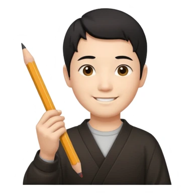 A Japanese male character with short hair, smiling, holding a pencil in his hand. sticker