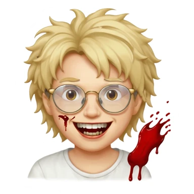 Cabelo bagunçado com oculos sorrindo com metade do rosto com dente de ouro e saindo sangue da boca  sticker