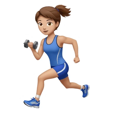 one women running and lifting weights. brown hair, light skin, hazel eyes. sticker