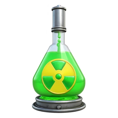 3D render of Reactor Rod, toxic waste aesthetic, neon green bubbling liquid, caution yellow metal, industrial warning texture. sticker