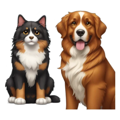 A Bernese dog beside A tortoiseshell cat without white fur sticker