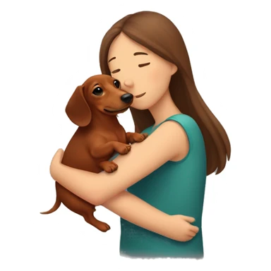 A brown-red dachshund in the arms of a girl with brown hair sticker