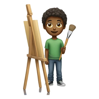 boy holds little brush, an easel sticker