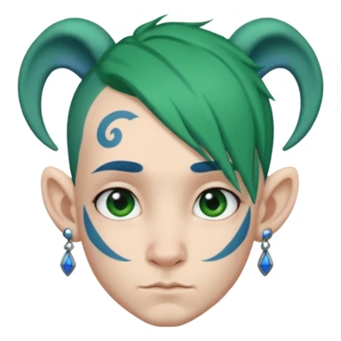 green haired heavy blue tattooed big head accessory big nose mid size ear young sticker