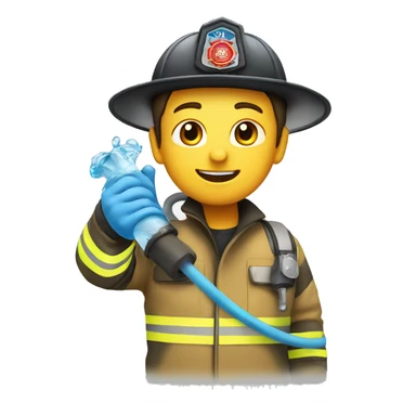 fire fighter holding water hose sticker